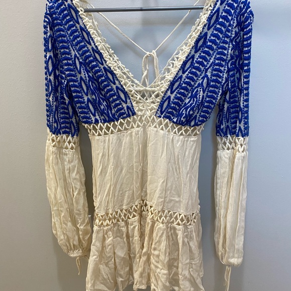 Blue and cream Free People tunic dress. Size 0. - Picture 2 of 3